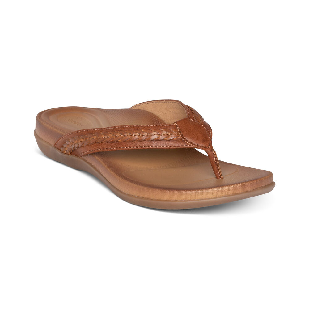 Aetrex Women's Emmy Braided Thong Flip Flops - Brown | USA SWRE6TA